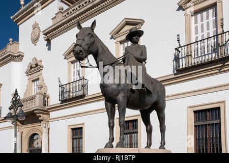 Statue of Condesa De Barcelona on horse back Plaza De Toros Seville Spain Stock Photo