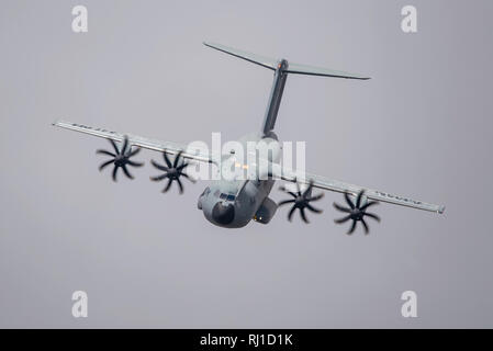 The Airbus A400M Atlas demonstrating it's capabilities during a display flight at the Royal International Air Tattoo, RAF Fairford, UK on 14/7/17. Stock Photo