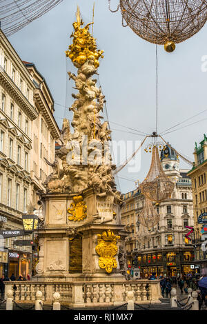 Trinity Column on Graben at Christmas. Vienna, Austria. Stock Photo