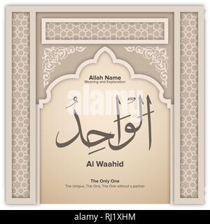 99 names of Allah with Meaning and Explanation Stock Vector