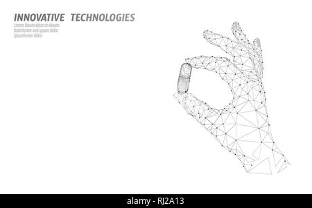 Doctor hand holding drug capsule medicine business concept. Banner finders hold a pill medicament prebiotic probiotic health care. Antibiotic vitamin Stock Vector