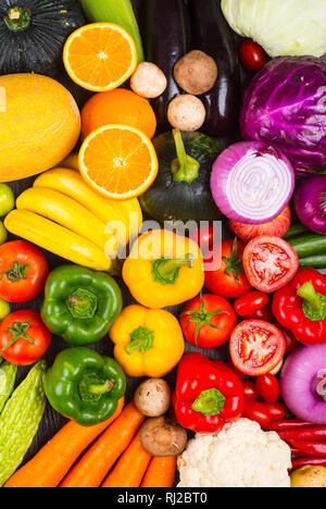 Colorful fruits and vegetables background Stock Photo