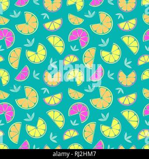 Hand drawn sliced citrus seamless pattern. Stock Vector
