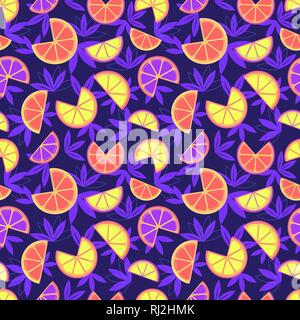 Hand drawn sliced citrus seamless pattern. Stock Vector