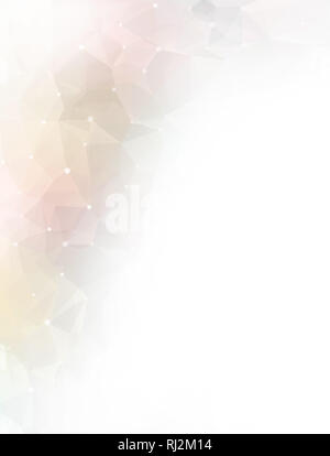 High resolution pastel colored polygon mosaic vector background. Abstract 3D triangular low poly style. White background, copy space. Stock Photo