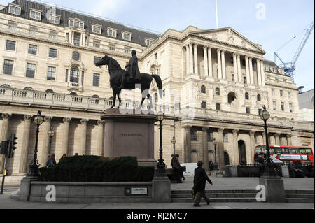 Equestrian Statue of the Duke of Wellington 1844 in front of Bank of England in City of London, London, England, United Kingdom. October 24th 2008 © W