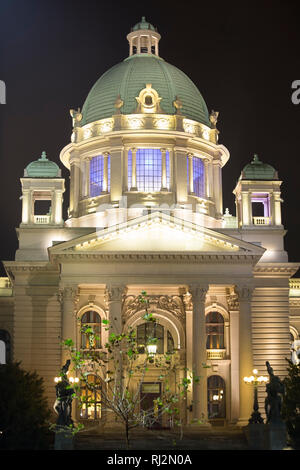 The building of the Serbian National Parliament in the night Stock Photo