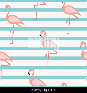 Tropical flamingo pattern. Seamless flamingo pattern with stripes Stock Vector