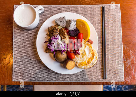 healthy breakfast in hotel on table Stock Photo