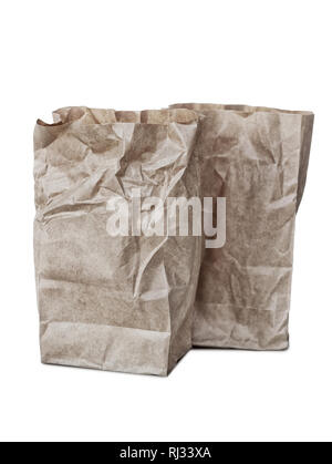 Two kraft brown package with rectangular bottom isolated on white background Stock Photo