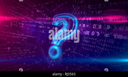 Question mark sign on digital background. Abstract concept of internet searching and cyber education 3D illustration. Stock Photo