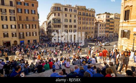 Spanish Steps and Tourists at Piazza di Spagna in Rome, Italy Stock Photo