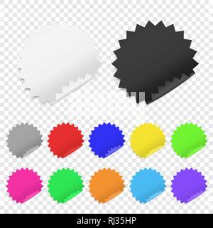 Vector Realistic 3d Circle Adhesive Colored Blank Paper Sticker Icon Set Closeup Isolated on Transparent Background. Design Template of Paper Banners Stock Vector