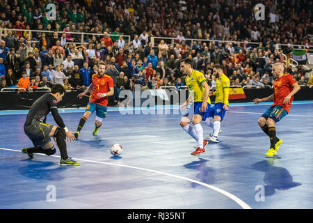 Indoor footsal match of national teams of Spain and Brazil