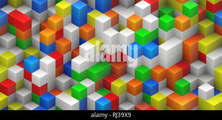 Cubes seamless background - colorful, randomly stacked structure - 3d rendering Stock Photo