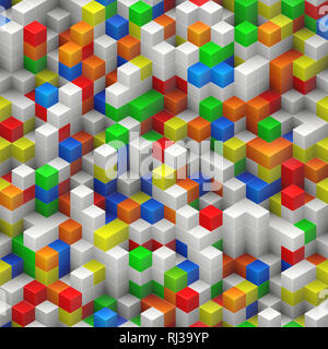 Cubes seamless background - colorful, randomly stacked structure - 3d rendering Stock Photo