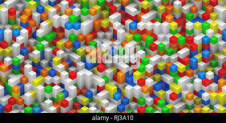 Cubes seamless background - colorful, randomly stacked structure - 3d rendering Stock Photo