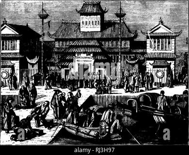. The sea [microform] : its stirring story of adventure, peril &amp; heroism. Adventure and adventurers; Voyages and travels; Ocean; Aventures et aventuriers; Voyages; Océan. i:i 44 THE SEA. and pines. One may go on foot from one end of Hong Kong to the other, and yet always be in the shade. No one dreams of walking. Nothing is to be seen but chairs or palanquins. The coolies, their heads sheltered by enormous straw hats, carry you at a rattling pace. Nothing can be more delicious than a night promenade in an open sedan-chair. In the lower part of the town the scene is most animated and busy;  Stock Photo
