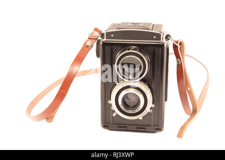 Vintage camera with the leather strap Stock Photo