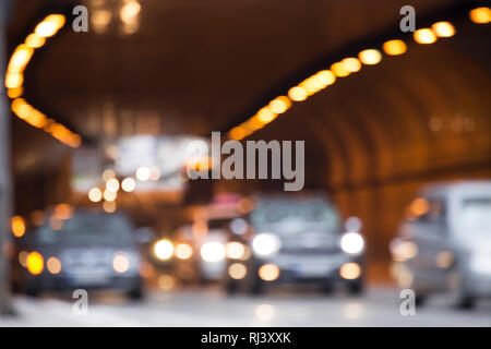 Defocused traffic lights in tunnel Stock Photo