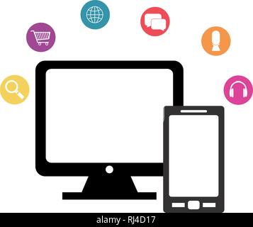 computer display with multimedia apps vector illustration design Stock Vector