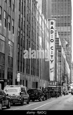 New York - October 31 2016: Radio City Music Hall at Rockefeller Center in downtown Manhattan. Famous iconic american landmark and tourist attraction. Stock Photo