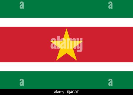 Vector Image of Suriname Flag. Based on the official and exact Suriname flag dimensions (3:2) & colors (356C, 186C, White and 116C) Stock Vector