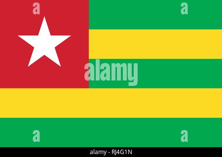 Vector Image of Togo Flag. Based on the official and exact Togo flag dimensions (3:2) & colors (354C, 115C, 186C, and White) Stock Vector