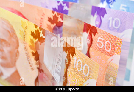 Background shot of Canadian banknotes Stock Photo