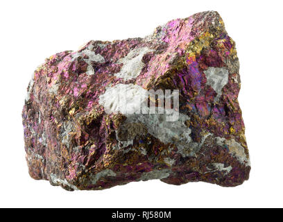 Bornite specimen from the USA, also called peacock ore, a sulfide mineral isolated on white background Stock Photo