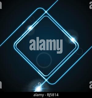 Glow blue lines abstract background. Neon vector square frame shiny template design Stock Vector