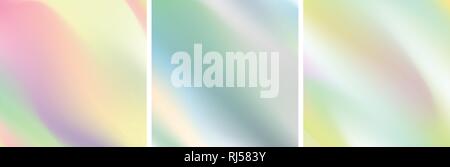 Abstract holographic soft wavy gradient stripes pattern. Bright retro vector design background Stock Vector