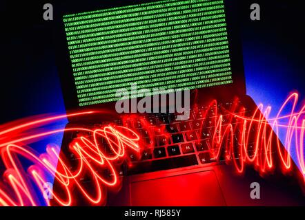 Laptop, symbolic image, cybercrime, computer crime, computer hacker, data security, Germany Stock Photo