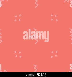 Modern style seamless vector background with dots and waves on living coral color. Stock Vector