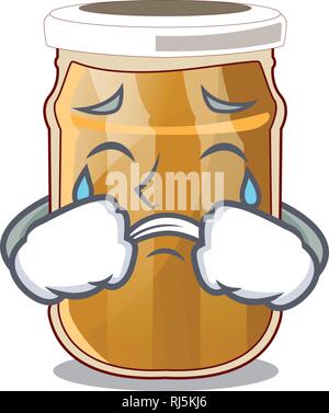 Crying almond butter cartoon in a bowl Stock Vector