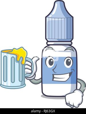 With juice cartoon eye drops on drug rack Stock Vector