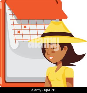 woman tourist with hat and calendar vector illustration design Stock Vector