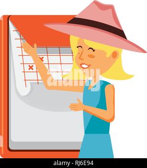 woman tourist with hat and calendar vector illustration design Stock Vector