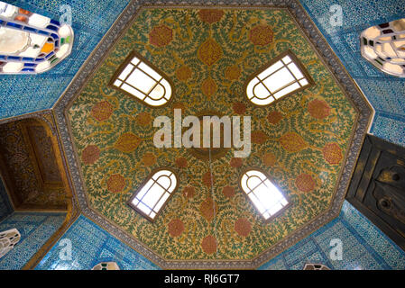 Beautiful decoration inside Topkapi palace. Ceiling in one of the rooms - the Circumcision Room. Amazing interior in Ottoman Arabic style.- Istanbul Stock Photo