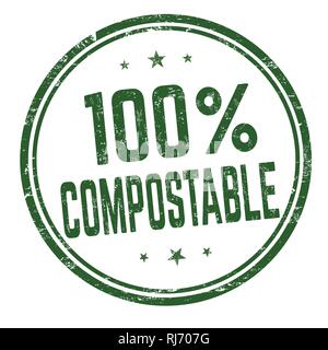 100 % compostable sign or stamp on white background, vector illustration Stock Vector