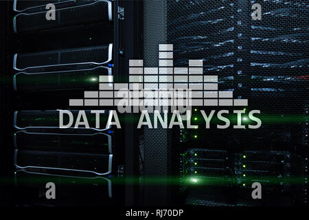 Big Data analysis text on server room background. Internet and modern technology concept Stock Photo