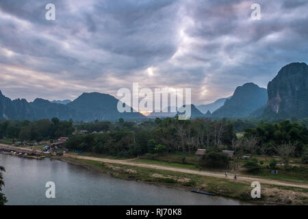 The Nam Song River in evening,Vang Vieng,Laos. Stock Photo