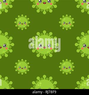 Virus kawaii Cute cartoon pattern. Funny Infection background. Sweet microbe Bacterium vector texture Stock Vector