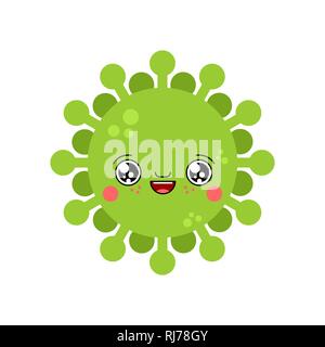 Virus kawaii Cute cartoon. Funny Infection. Sweet microbe Bacterium vector illustration Stock Vector