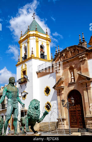 The Plaza del Socorro, a pretty little square surrounded by bars and restaurants terraces in Ronda, Province of Malaga, Spain Stock Photo