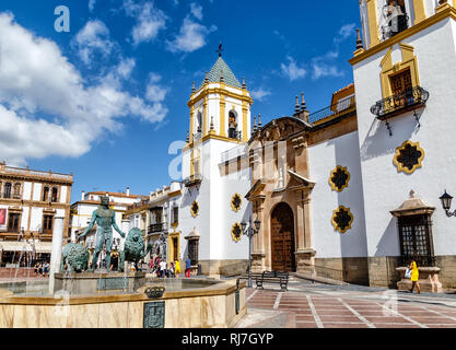 The Plaza del Socorro, a pretty little square surrounded by bars and restaurants terraces in Ronda, Province of Malaga, Spain Stock Photo