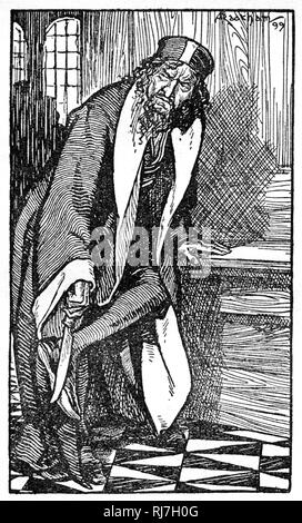 'Shylock was sharpening a long knife'. By Arthur Rackham (1867-1939). Shylock is a character in William Shakespeare's play The Merchant of Venice (c1600). A Venetian Jewish moneylender, Shylock is the play's principal antagonist. Stock Photo