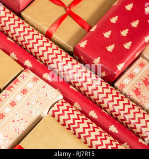 Decorative wrapping papers and the Christmas presents Stock Photo