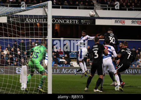 London, UK. 05th Feb, 2019. Darnell Furlong of Queens Park Rangers Credit: heads a chance to score onto the crossbar. The Emirates FA Cup, 4th round replay match, Queens Park Rangers v Portsmouth at Loftus Road stadium in London on Tuesday 5th February 2019. this image may only be used for Editorial purposes. Editorial use only, license required for commercial use. No use in betting, games or a single club/league/player publications. pic by Steffan Bowen/Andrew Orchard sports photography/Alamy Live News