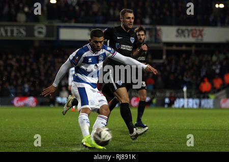 London, UK. 05th Feb, 2019. Nakhi Wells of Queens Park Rangers takes a shot at goal. The Emirates FA Cup, 4th round replay match, Queens Park Rangers v Portsmouth at Loftus Road stadium in London on Tuesday 5th February 2019. this image may only be used for Editorial purposes. Editorial use only, license required for commercial use. No use in betting, games or a single club/league/player publications. pic by Steffan Bowen/Andrew Orchard sports photography/Alamy Live news Credit: Andrew Orchard sports photography/Alamy Live News